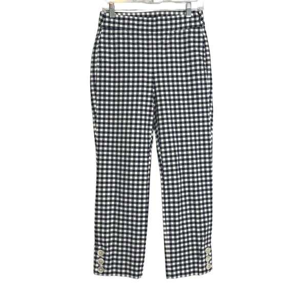J Crew Women’s High Rise Straight Pants Size 4 Navy Blue White Plaid Gingham - Picture 1 of 12